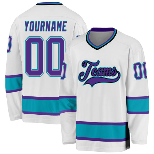 Custom White Purple-Teal Hockey Jersey - Main View