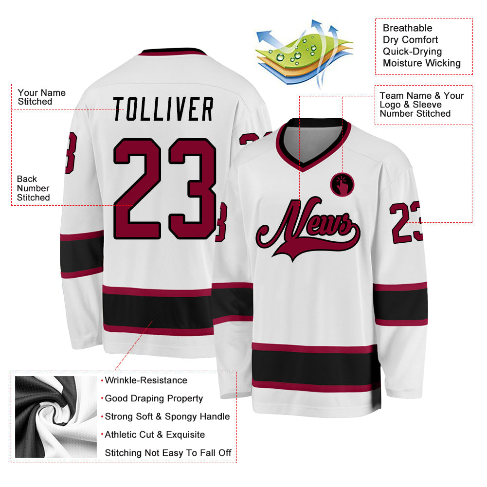 Custom White Maroon-Black Hockey Jersey view 2