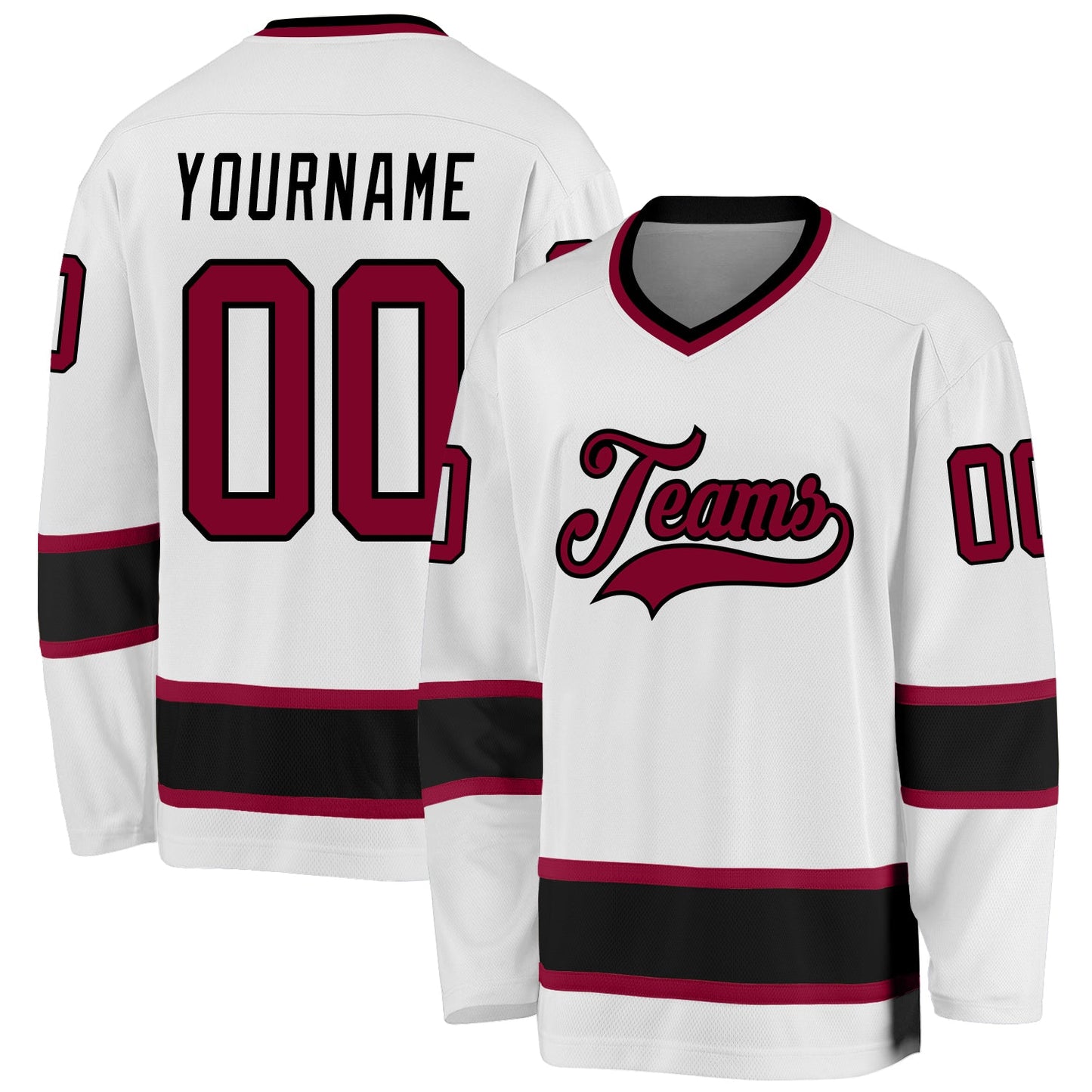 Custom White Maroon-Black Hockey Jersey - Main View