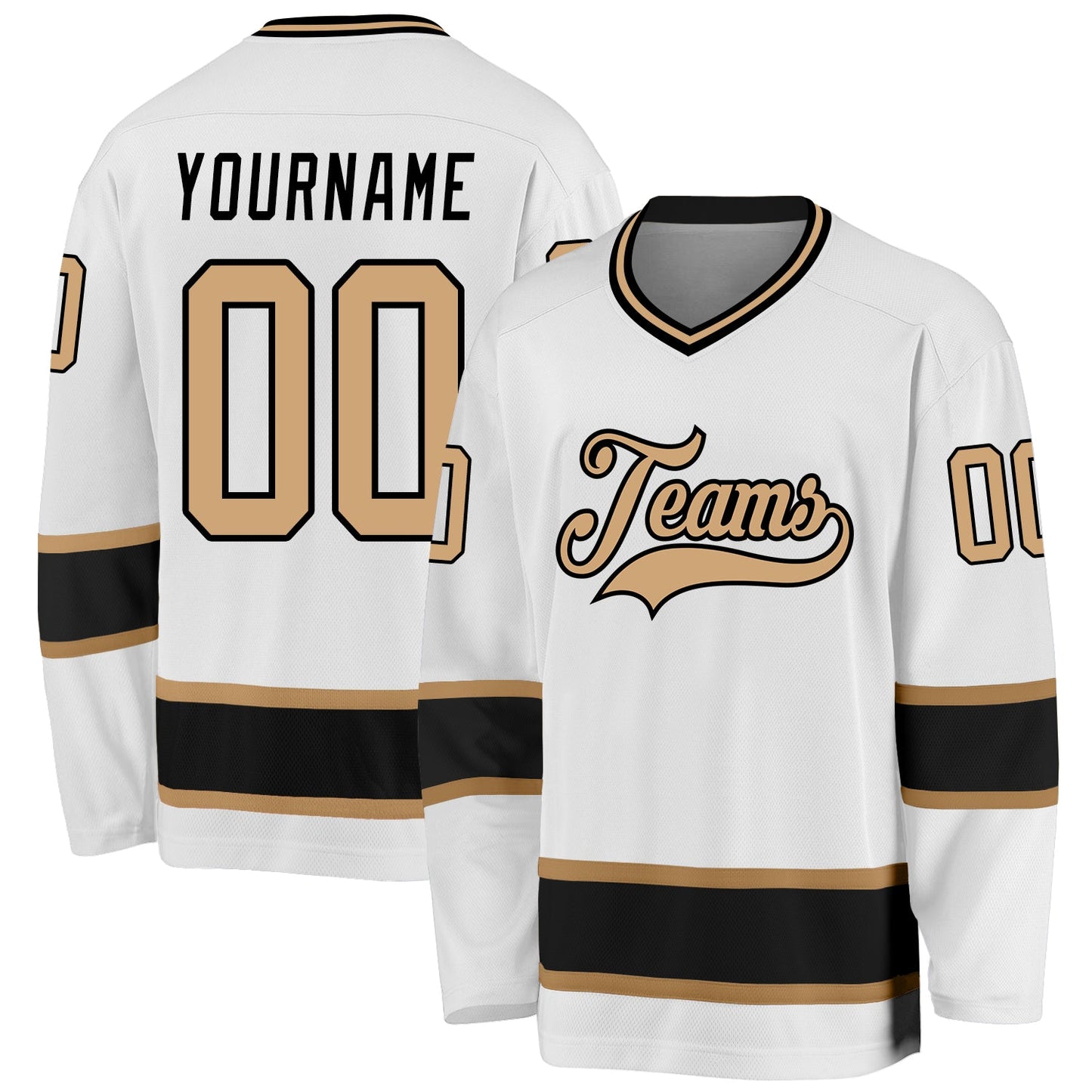 Custom White Old Gold-Black Hockey Jersey - Main View