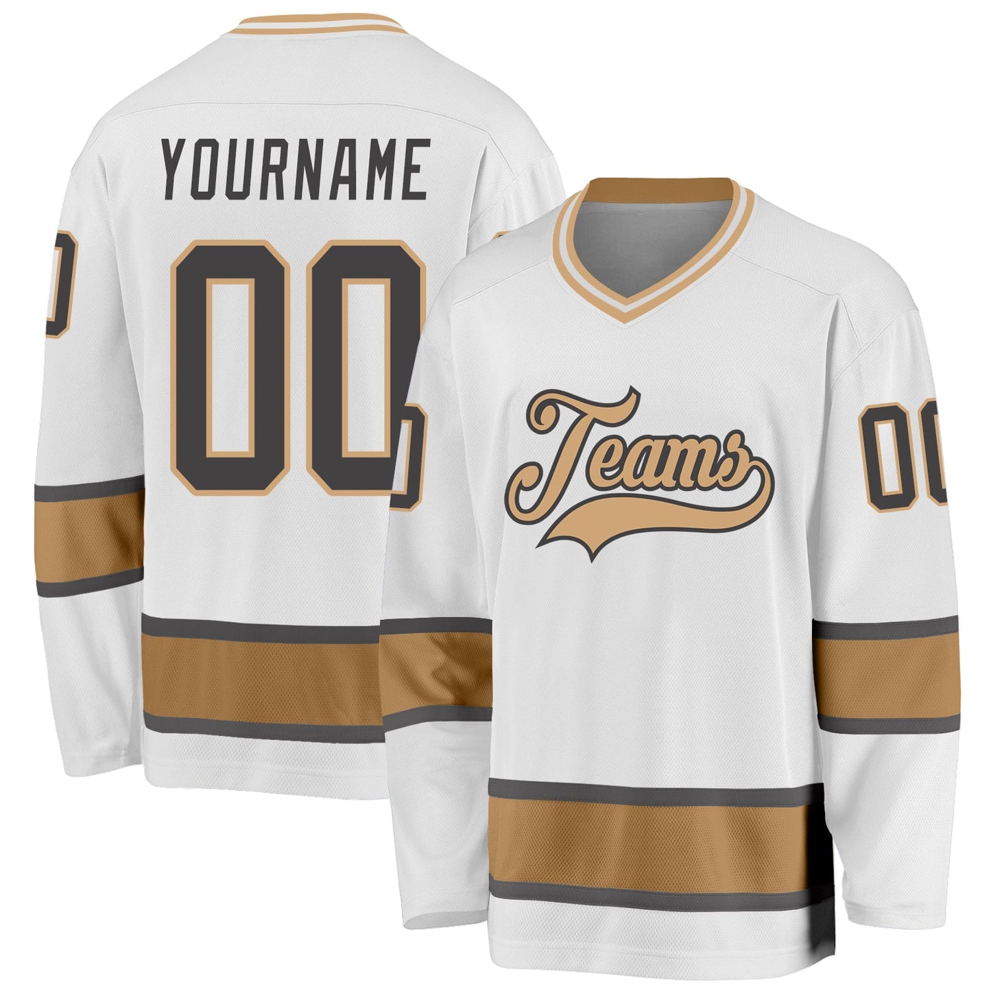 Custom White Steel Gray-Old Gold Hockey Jersey - Main View