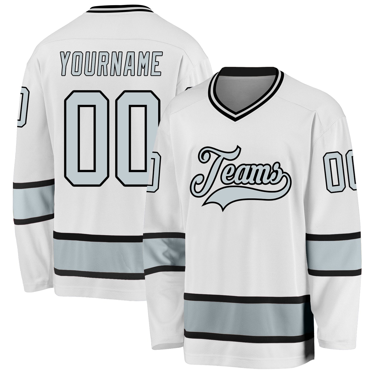 Custom White Silver-Black Hockey Jersey - Main View