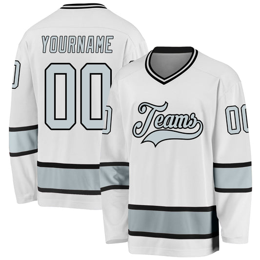 Custom White Silver-Black Hockey Jersey - Main View