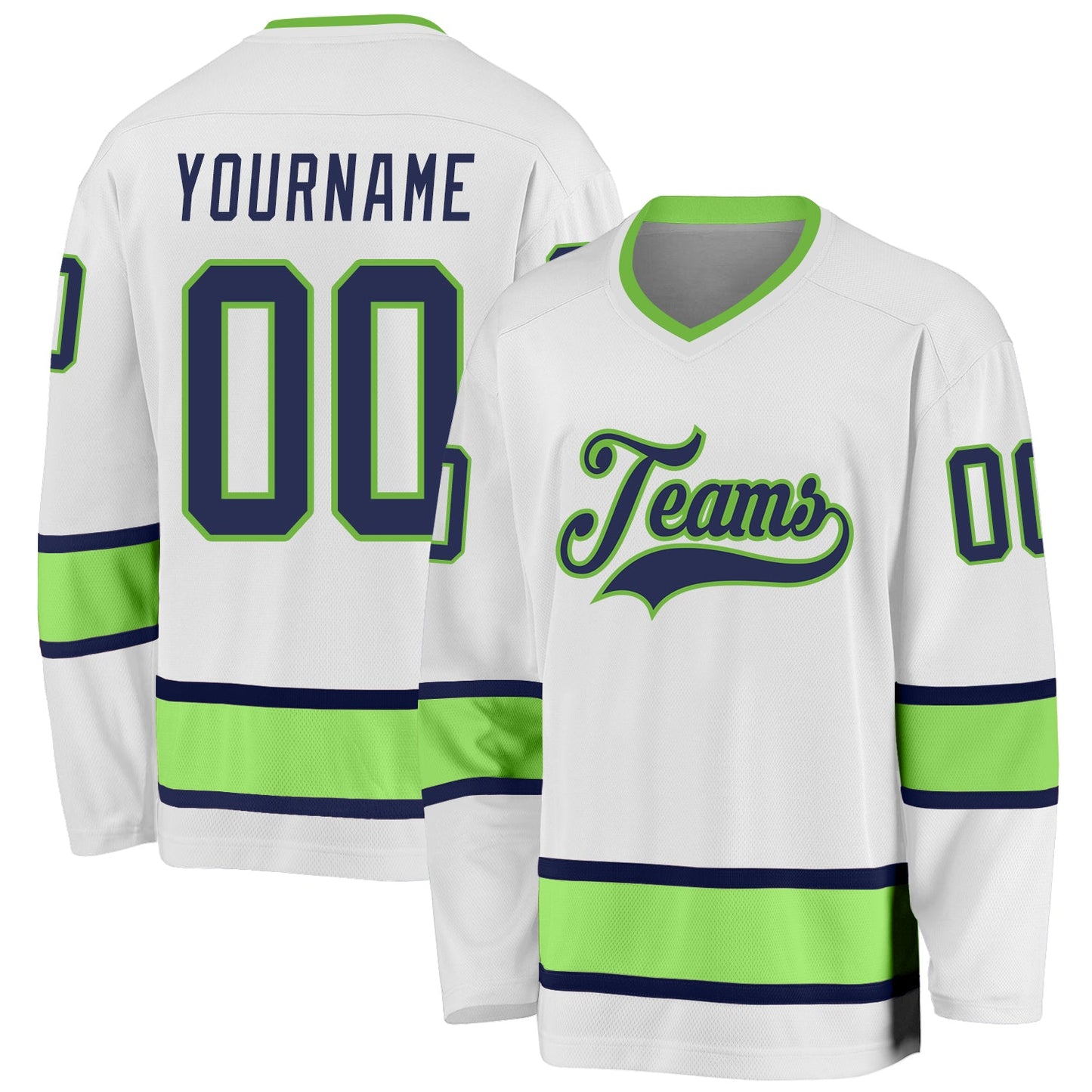 Custom White Navy-Neon Green Hockey Jersey - Main View