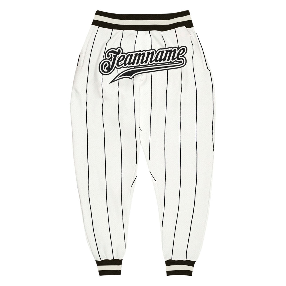 Custom White Black Pinstripe Black-White Sports Pants - Main View