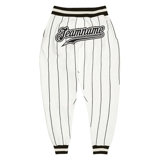 Custom White Black Pinstripe Black-White Sports Pants - Main View