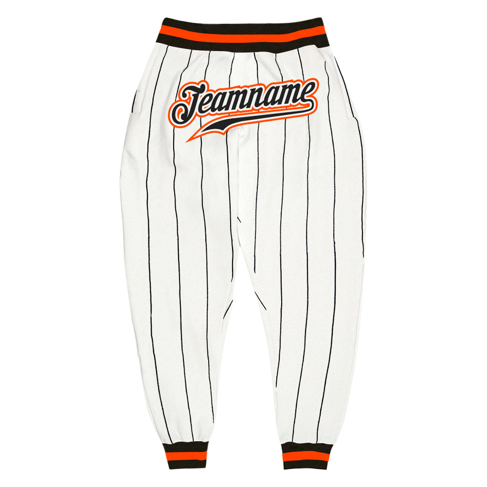Custom White Black Pinstripe Black-Orange Sports Pants - Main View