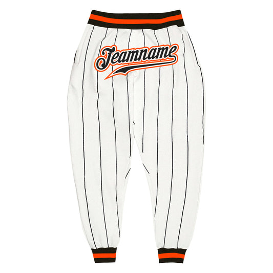 Custom White Black Pinstripe Black-Orange Sports Pants - Main View