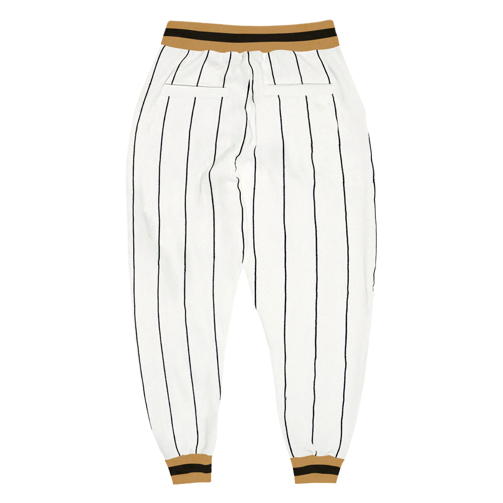 Custom White Black Pinstripe Old Gold-Black Sports Pants view 2