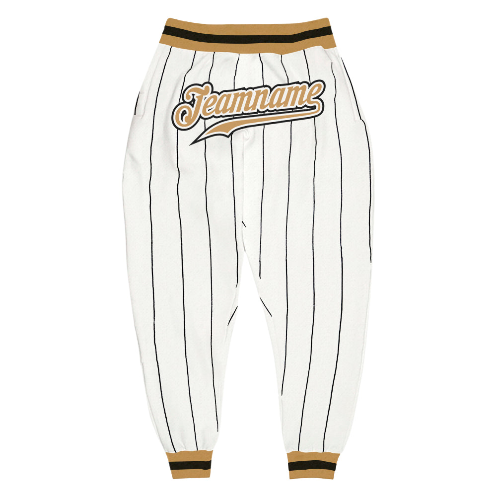 Custom White Black Pinstripe Old Gold-Black Sports Pants - Main View