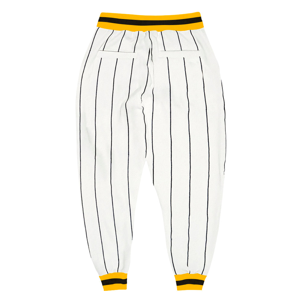 Custom White Black Pinstripe Gold-Black Sports Pants view 2