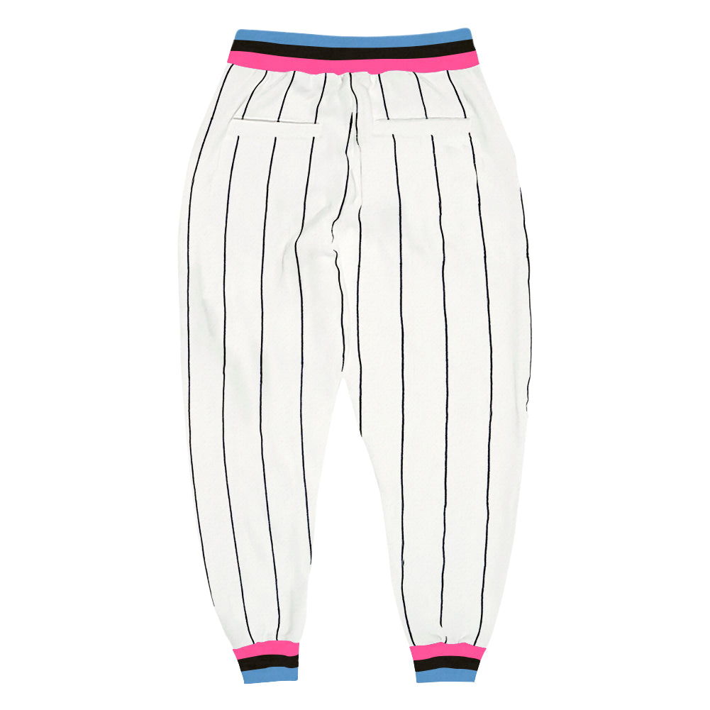 Custom White Black Pinstripe Pink-Light Blue Sports Pants view 2