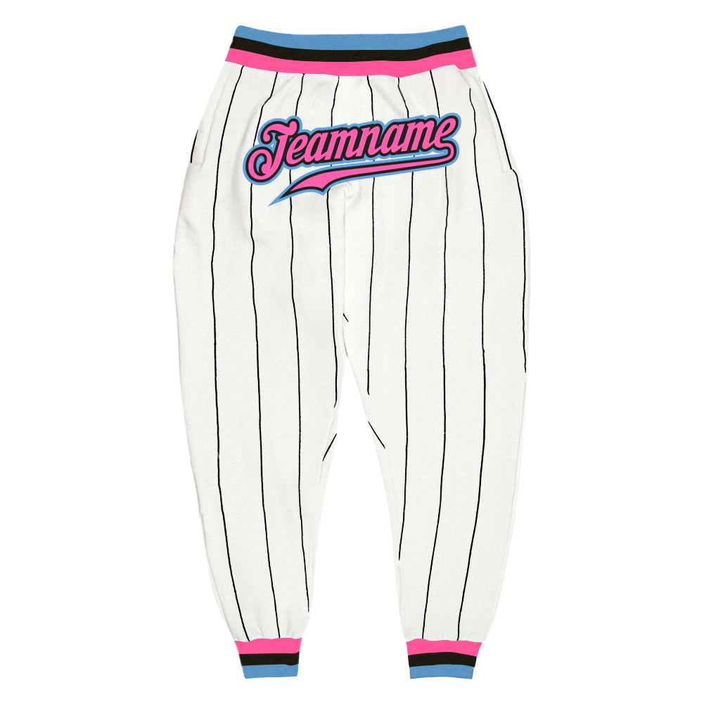 Custom White Black Pinstripe Pink-Light Blue Sports Pants - Main View