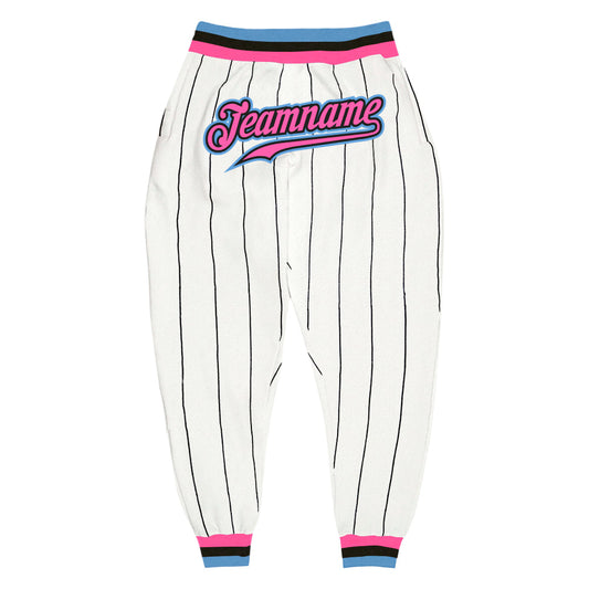 Custom White Black Pinstripe Pink-Light Blue Sports Pants - Main View