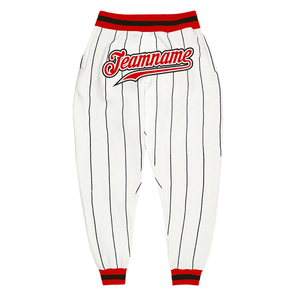 Custom White Black Pinstripe Red-Black Sports Pants - Main View