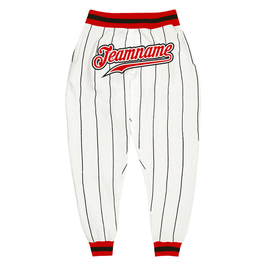 Custom White Black Pinstripe Red-Black Sports Pants - Main View