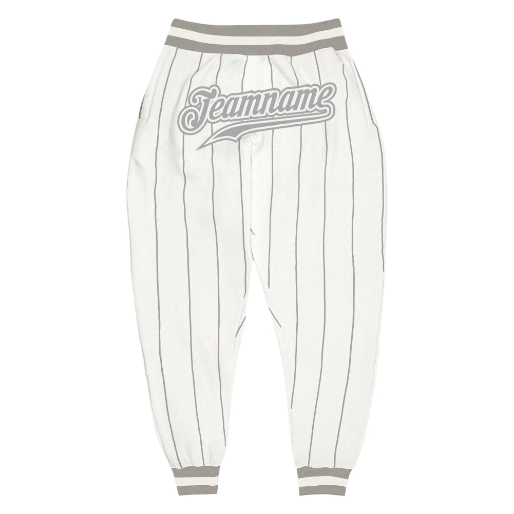 Custom White Gray Pinstripe Gray-White Sports Pants - Main View