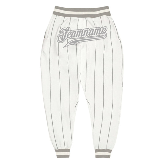 Custom White Gray Pinstripe Gray-White Sports Pants - Main View