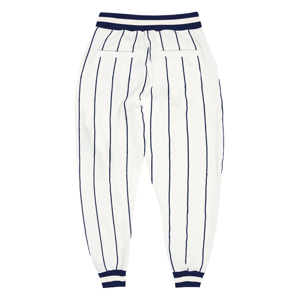 Custom White Navy Pinstripe Navy-White Sports Pants view 3