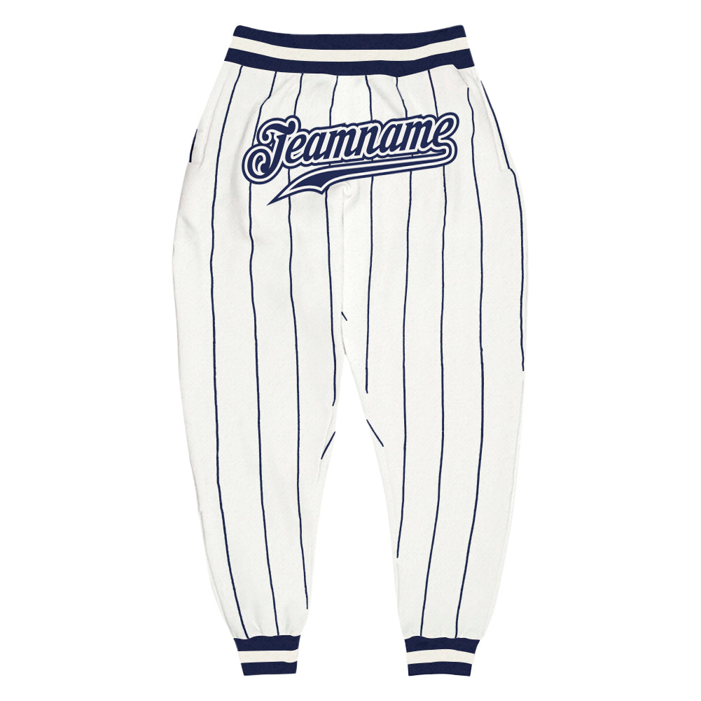 Custom White Navy Pinstripe Navy-White Sports Pants - Main View
