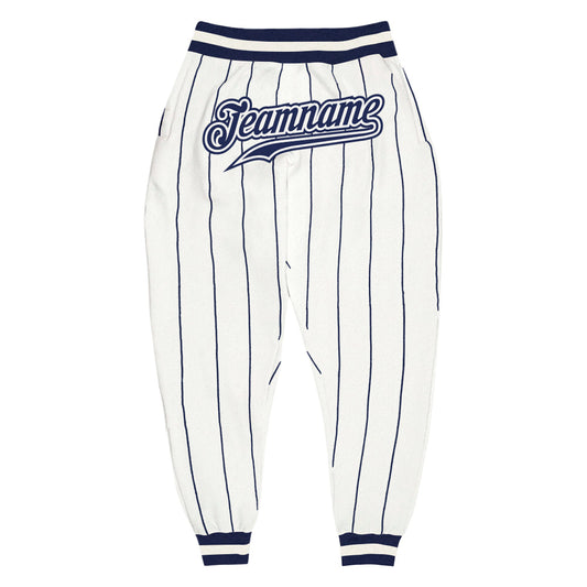 Custom White Navy Pinstripe Navy-White Sports Pants - Main View