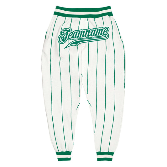 Custom White Kelly Green Pinstripe Kelly Green-White Sports Pants - Main View