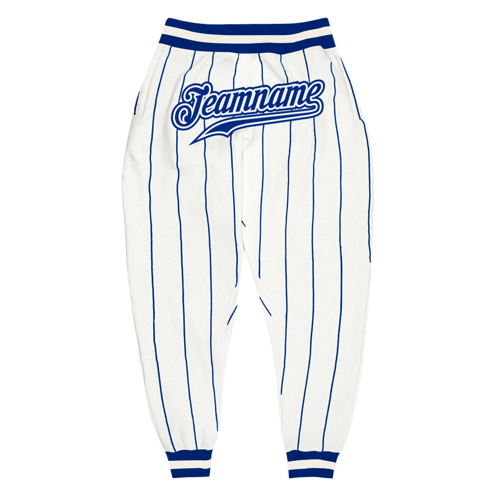 Custom White Royal Pinstripe Royal-White Sports Pants - Main View