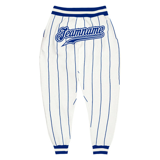 Custom White Royal Pinstripe Royal-White Sports Pants - Main View