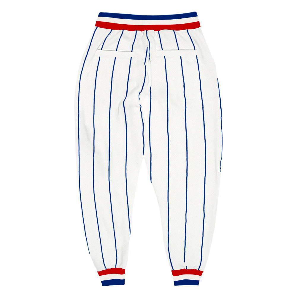 Custom White Royal Pinstripe Royal-Red Sports Pants view 2