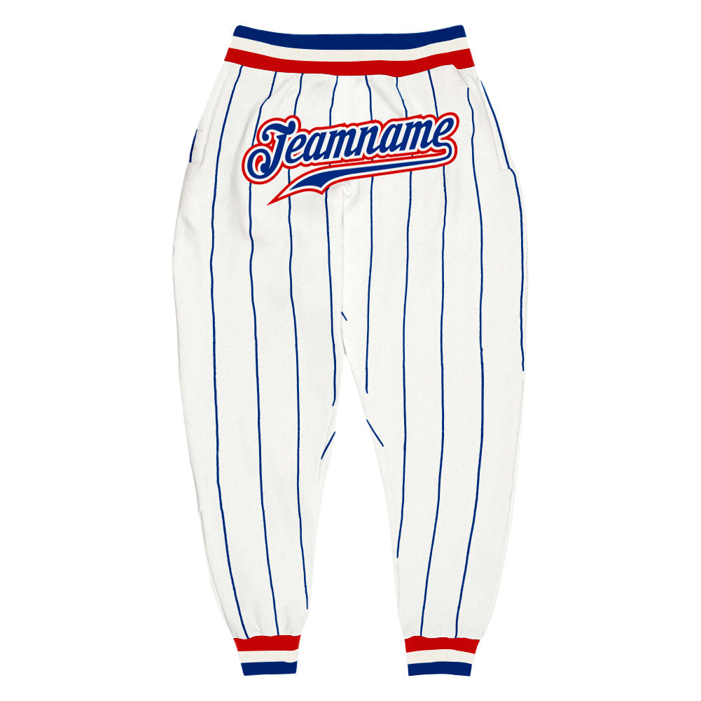 Custom White Royal Pinstripe Royal-Red Sports Pants - Main View