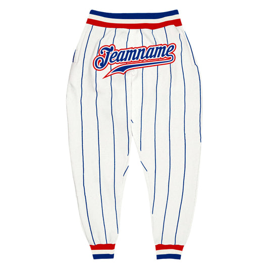 Custom White Royal Pinstripe Royal-Red Sports Pants - Main View