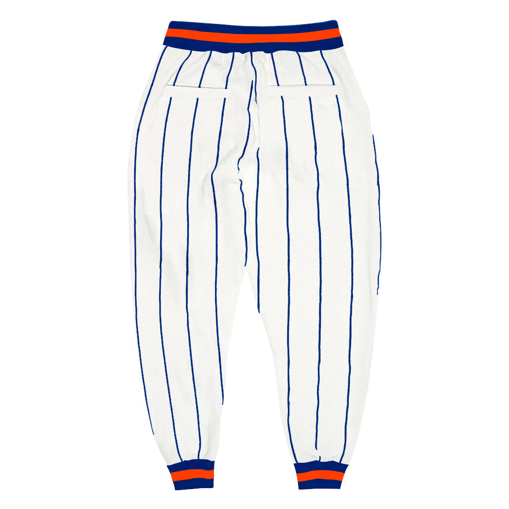 Custom White Royal Pinstripe Royal-Orange Sports Pants view 2