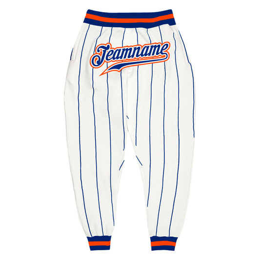 Custom White Royal Pinstripe Royal-Orange Sports Pants - Main View