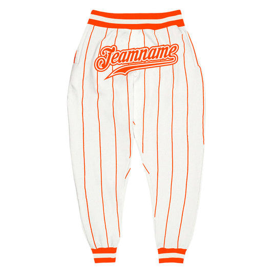 Custom White Orange Pinstripe Orange-White Sports Pants - Main View