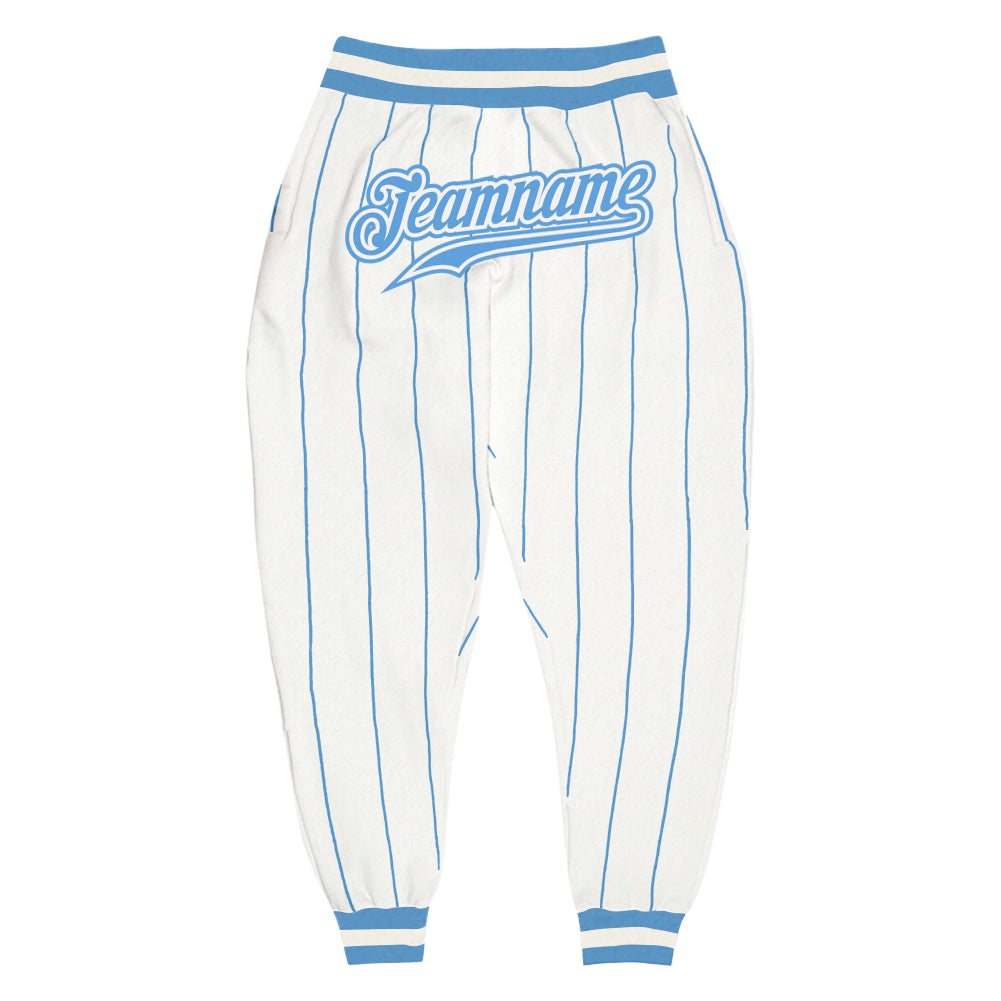 Custom White Light Blue Pinstripe Light Blue-White Sports Pants - Main View