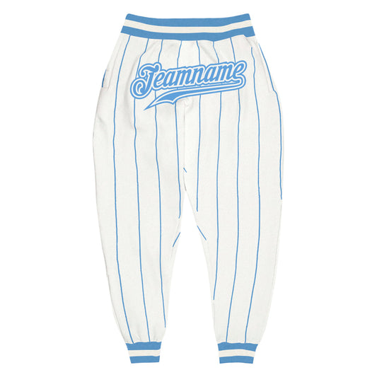 Custom White Light Blue Pinstripe Light Blue-White Sports Pants - Main View