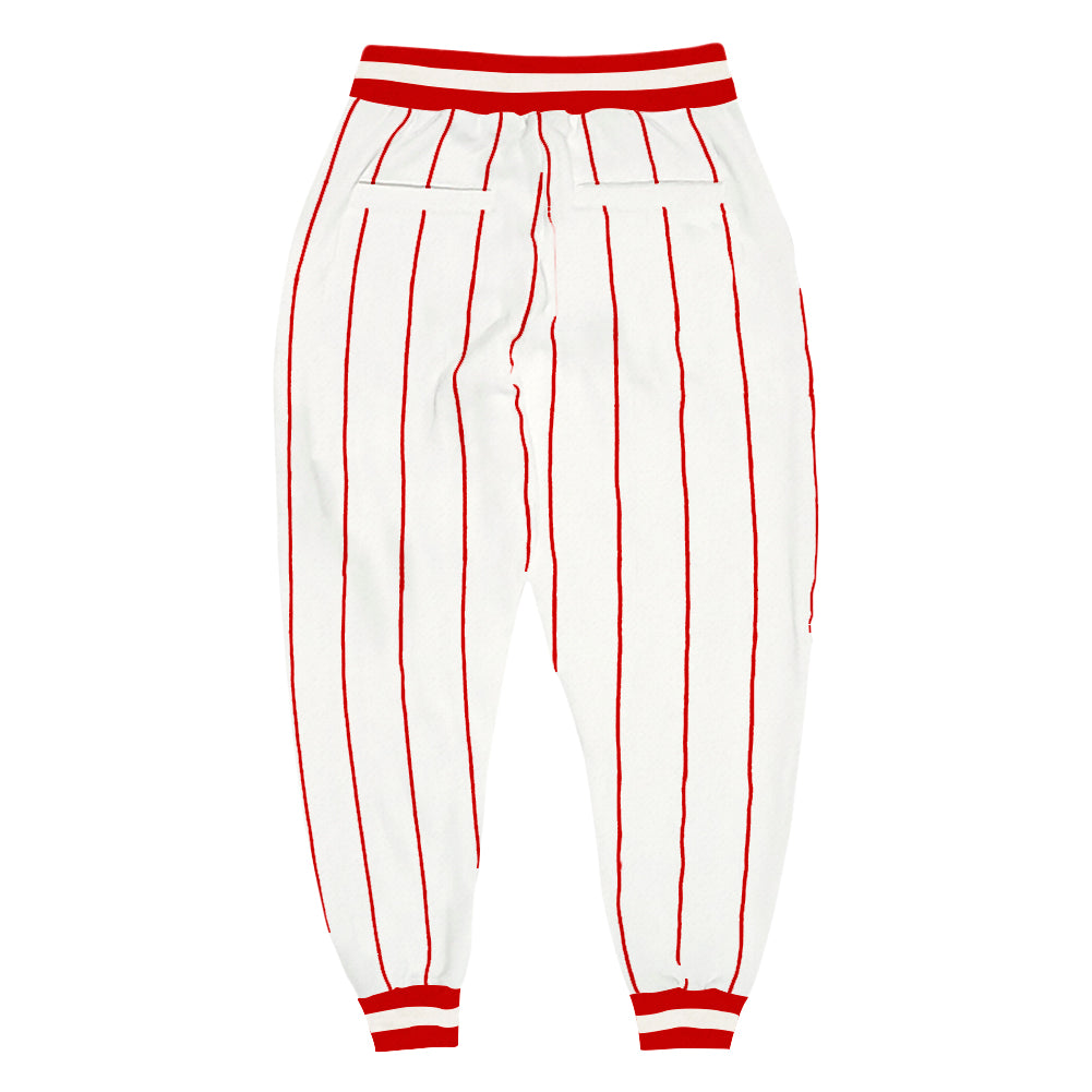 Custom White Red Pinstripe Red-White Sports Pants view 2