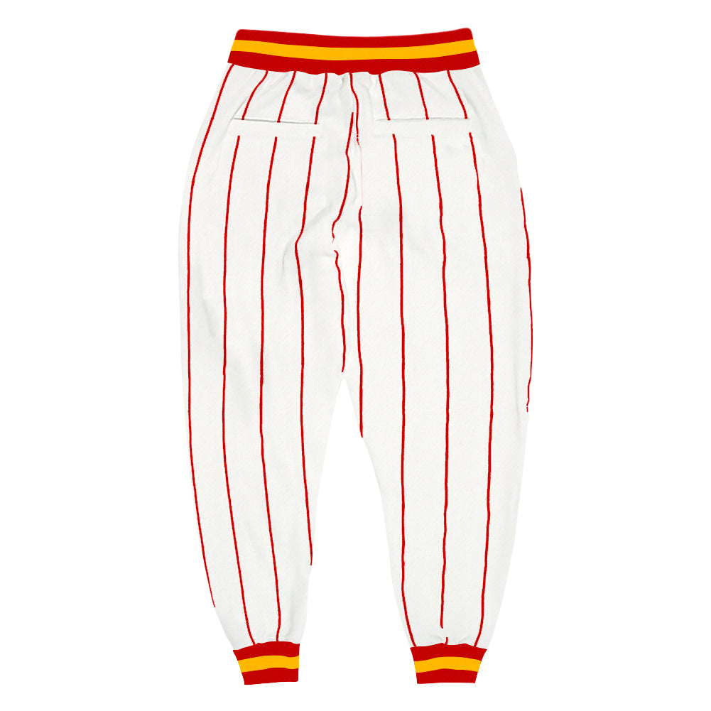 Custom White Red Pinstripe Red-Gold Sports Pants view 2
