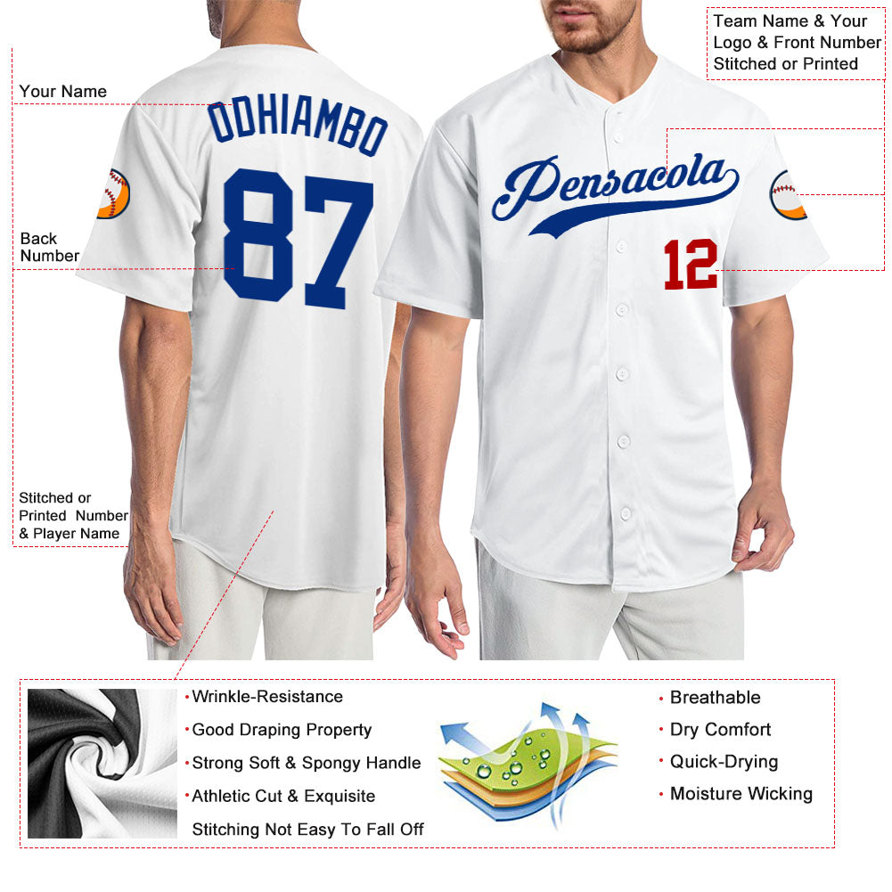 Custom White Royal-Red Authentic Baseball Jersey view 3