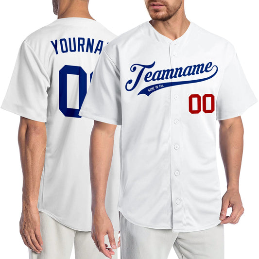 Custom White Royal-Red Authentic Baseball Jersey - Main View