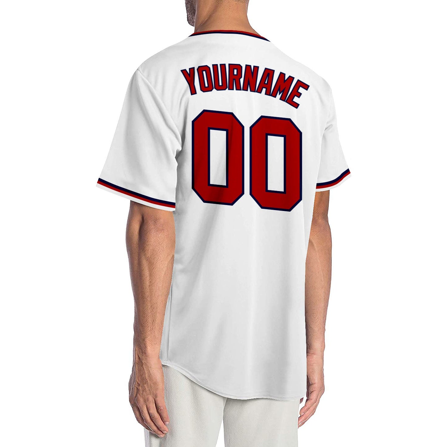 Custom White Red-Navy Authentic Baseball Jersey view 2