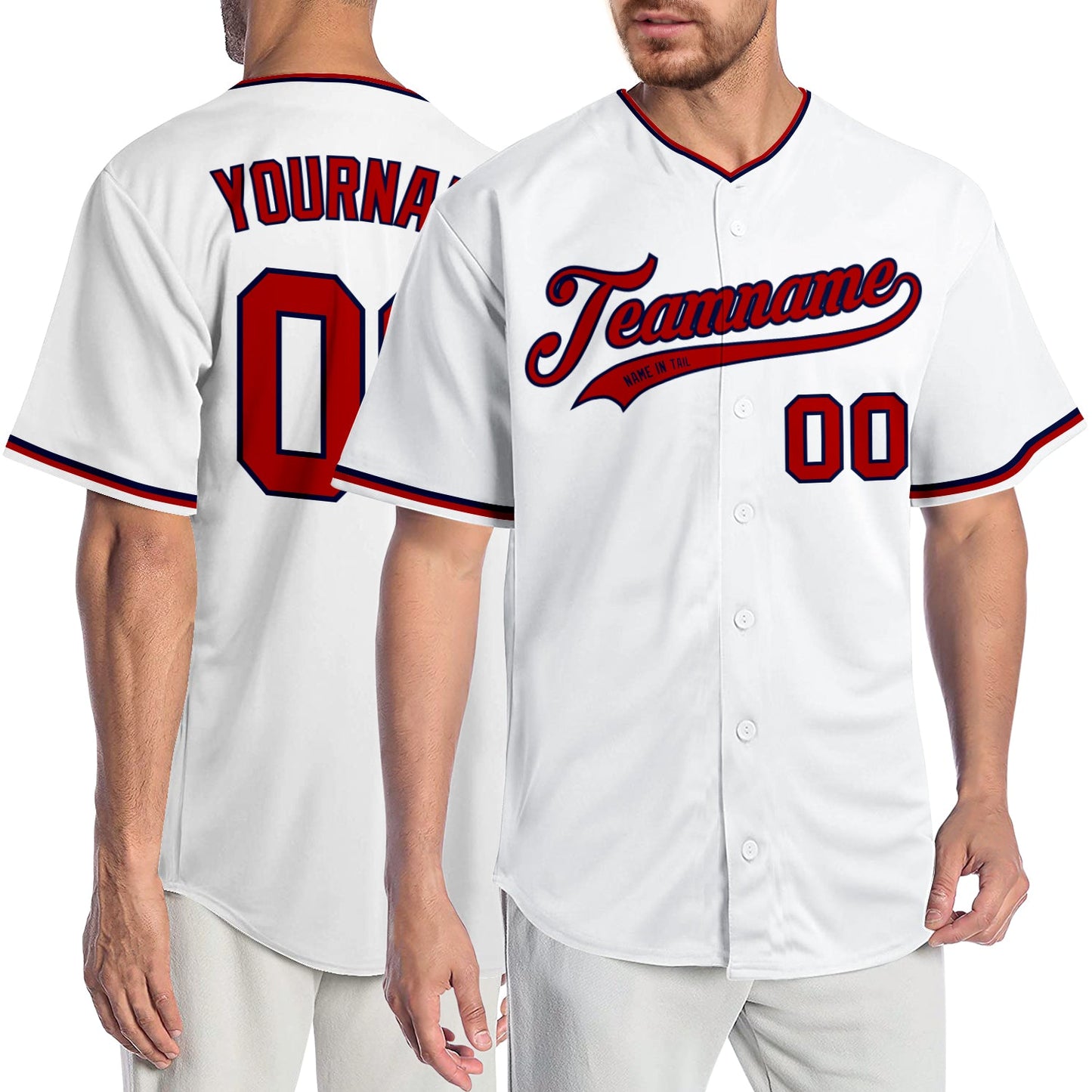 Custom White Red-Navy Authentic Baseball Jersey - Main View