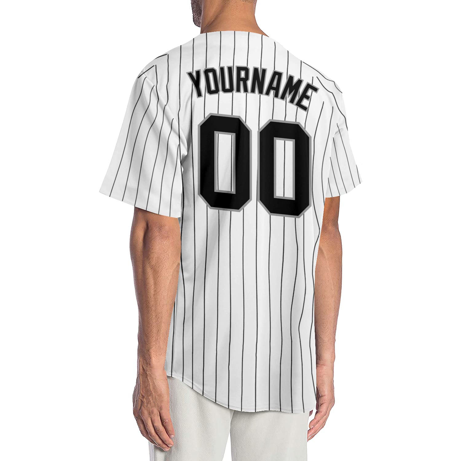 Custom White Black Pinstripe Black-Gray Authentic Baseball Jersey view 2