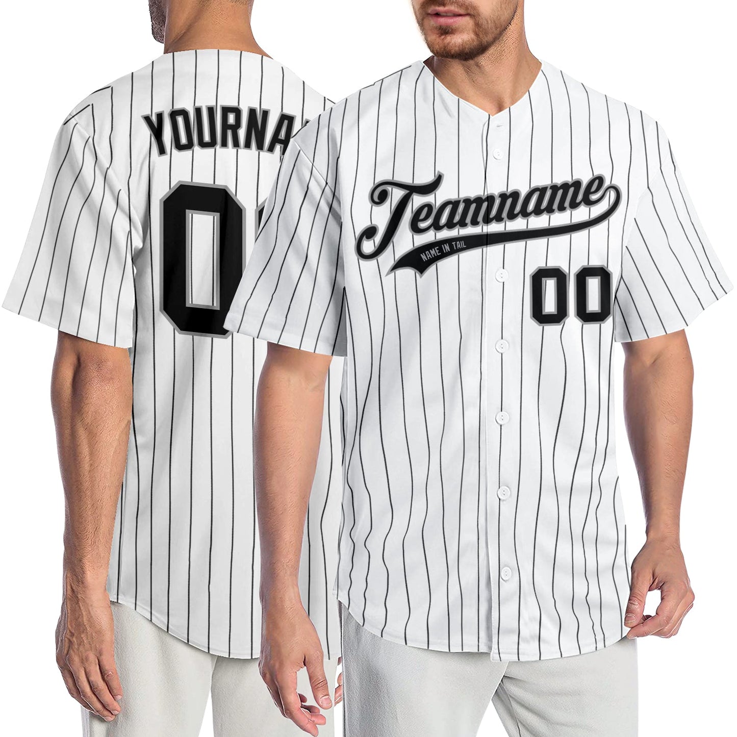 Custom White Black Pinstripe Black-Gray Authentic Baseball Jersey - Main View