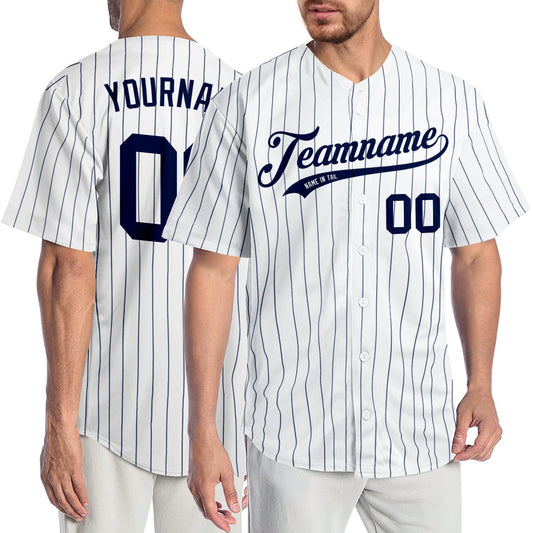 Custom White Navy Pinstripe Navy Authentic Baseball Jersey - Main View