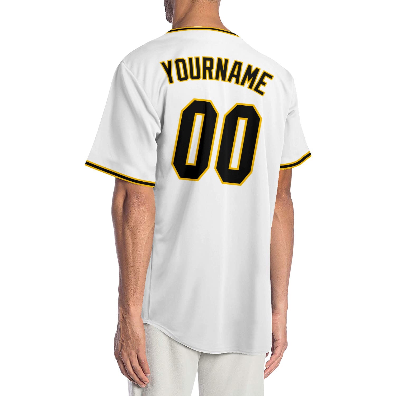 Custom White Black-Gold Authentic Baseball Jersey view 2