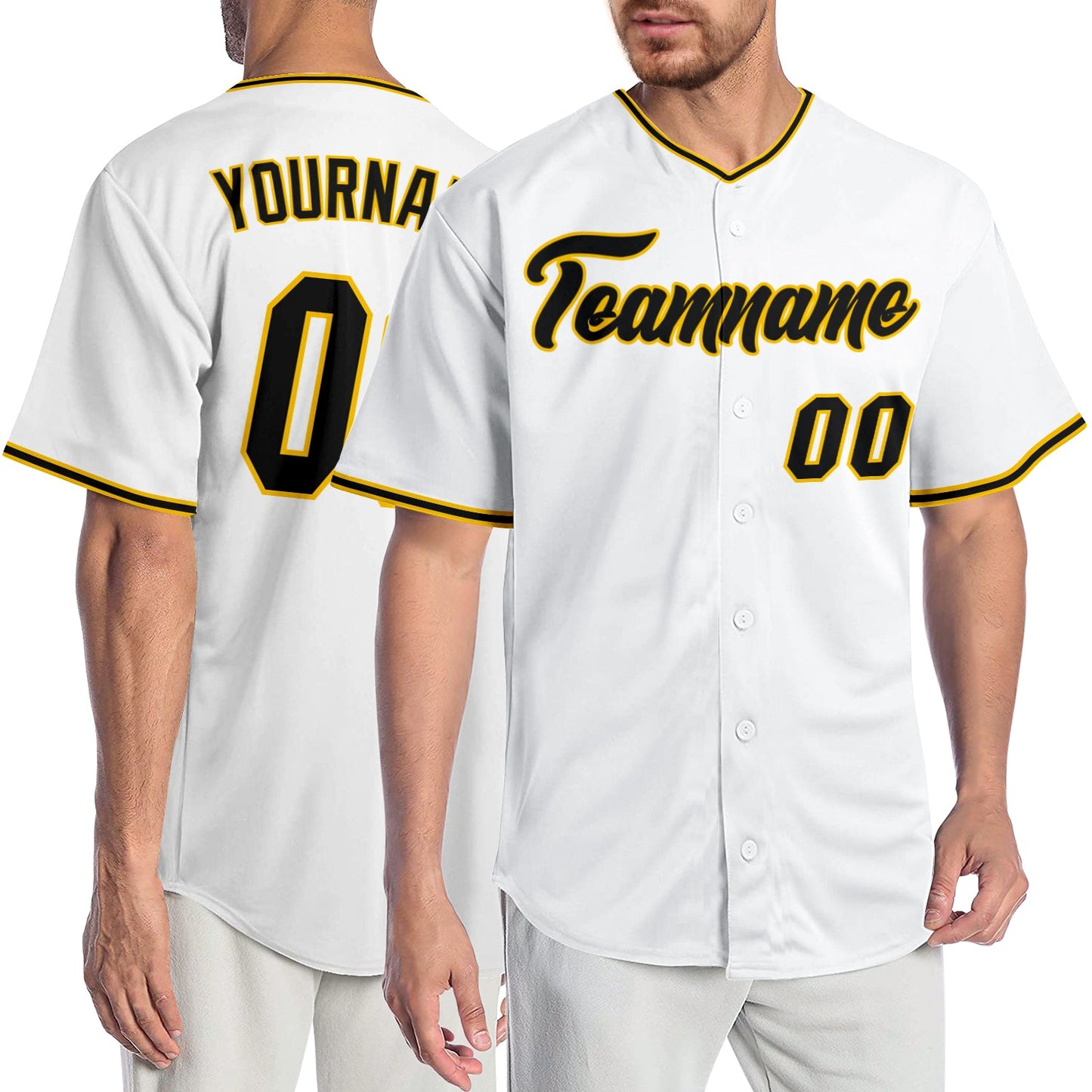 Custom White Black-Gold Authentic Baseball Jersey - Main View