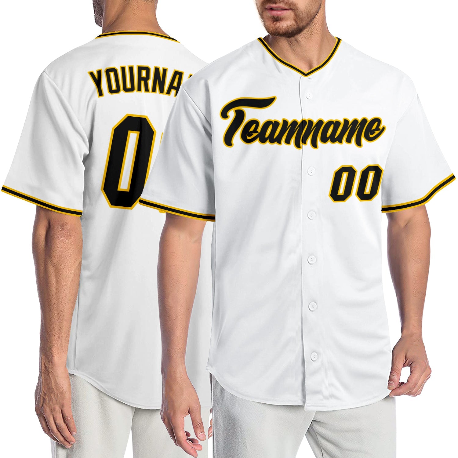 Custom White Black-Gold Authentic Baseball Jersey - Main View
