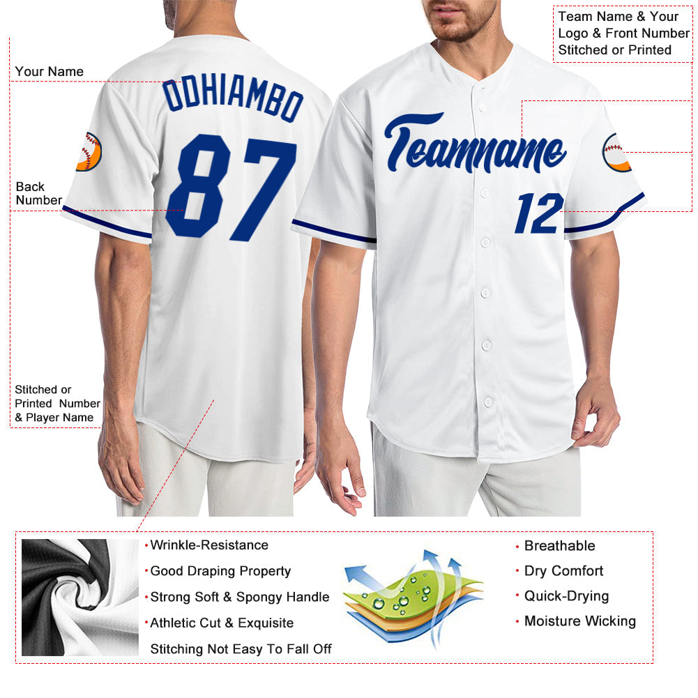 Custom White Royal Authentic Baseball Jersey view 3