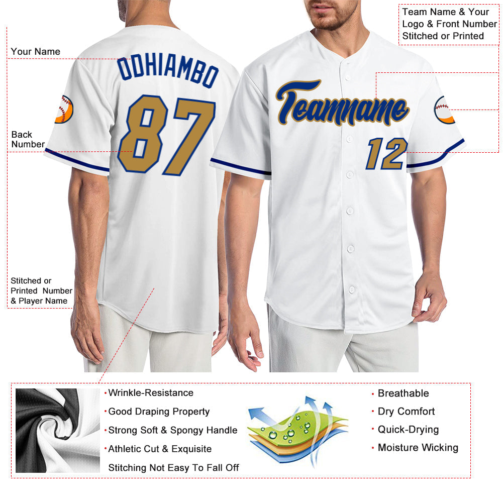 Custom White Old Gold-Royal Authentic Baseball Jersey view 3